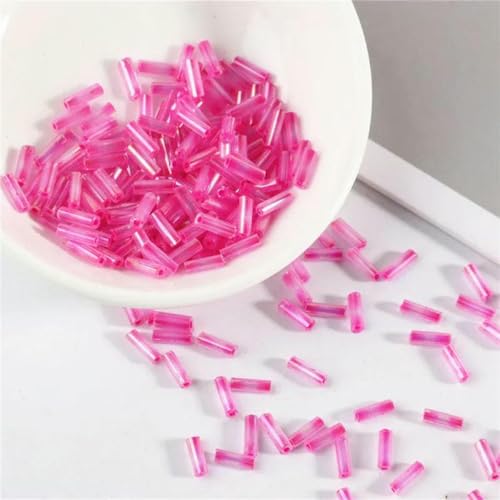 Stiftperlen, Stickperlen, 200 Stück transparente Glasröhrenperlen, 2 x 6 mm, Silberkern, tschechische Glasperlen, Stickschmuck, DIY-Kleidungszubehör, AB-Weiß(AB Dark Rose) von KOINEN