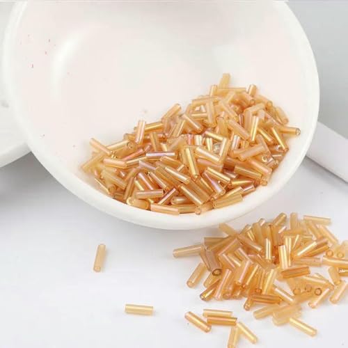 Stiftperlen, Stickperlen, 200 Stück transparente Glasröhrenperlen, 2 x 6 mm, Silberkern, tschechische Glasperlen, Stickschmuck, DIY-Kleidungszubehör, AB-Weiß(AB Light Gold) von KOINEN