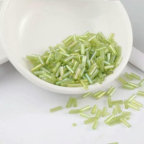 Stiftperlen, Stickperlen, 200 Stück transparente Glasröhrenperlen, 2 x 6 mm, Silberkern, tschechische Glasperlen, Stickschmuck, DIY-Kleidungszubehör, AB-Weiß(AB Light Green) von KOINEN