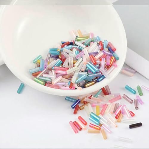 Stiftperlen, Stickperlen, 200 Stück transparente Glasröhrenperlen, 2 x 6 mm, Silberkern, tschechische Glasperlen, Stickschmuck, DIY-Kleidungszubehör, AB-Weiß(AB Mix) von KOINEN