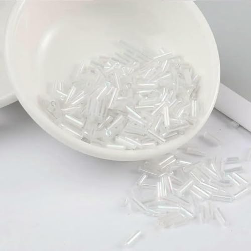 Stiftperlen, Stickperlen, 200 Stück transparente Glasröhrenperlen, 2 x 6 mm, Silberkern, tschechische Glasperlen, Stickschmuck, DIY-Kleidungszubehör, AB-Weiß(AB White) von KOINEN