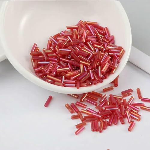 Stiftperlen, Stickperlen, 200 Stück transparente Glasröhrenperlen, 2 x 6 mm, Silberkern, tschechische Glasperlen, Stickschmuck, DIY-Kleidungszubehör, AB-Weiß(AB Wine Red) von KOINEN