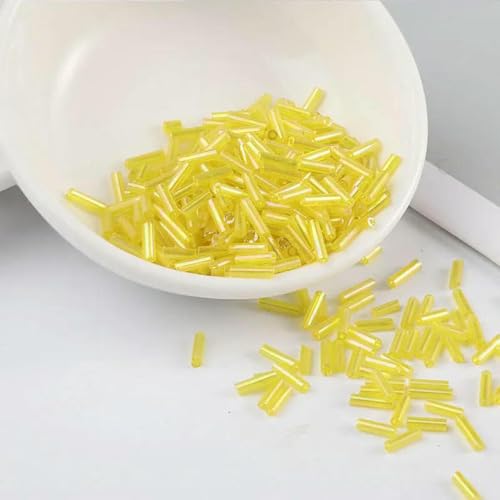 Stiftperlen, Stickperlen, 200 Stück transparente Glasröhrenperlen, 2 x 6 mm, Silberkern, tschechische Glasperlen, Stickschmuck, DIY-Kleidungszubehör, AB-Weiß(AB Yellow) von KOINEN
