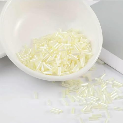 Stiftperlen, Stickperlen, 200 Stück transparente Glasröhrenperlen, 2 x 6 mm, Silberkern, tschechische Glasperlen, Stickschmuck, DIY-Kleidungszubehör, AB-Weiß(Beige) von KOINEN