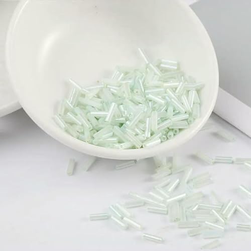 Stiftperlen, Stickperlen, 200 Stück transparente Glasröhrenperlen, 2 x 6 mm, Silberkern, tschechische Glasperlen, Stickschmuck, DIY-Kleidungszubehör, AB-Weiß(Light Mint) von KOINEN