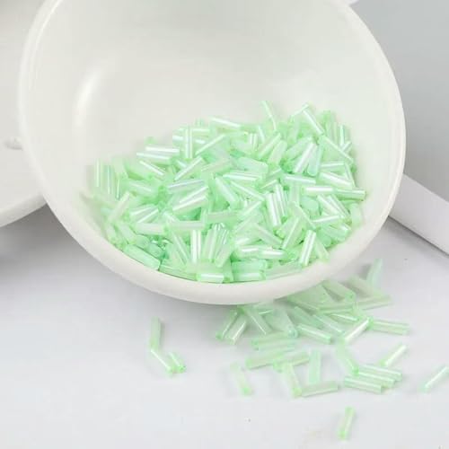 Stiftperlen, Stickperlen, 200 Stück transparente Glasröhrenperlen, 2 x 6 mm, Silberkern, tschechische Glasperlen, Stickschmuck, DIY-Kleidungszubehör, AB-Weiß(Mint Green) von KOINEN