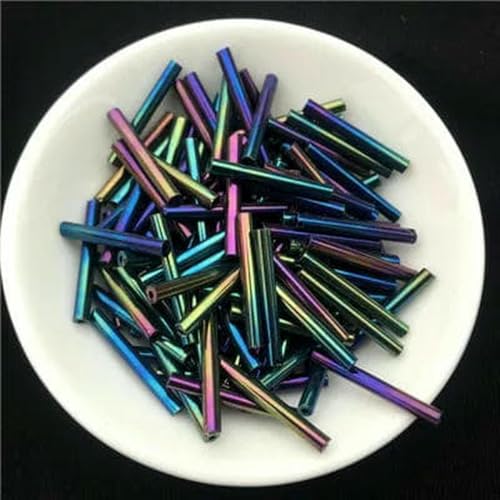 Stiftperlen, Stickperlen, 48 Stück/Los, 2,5 x 20 mm lang, Größe Silberkern, tschechische Glasperlen, Rohr for Schmuck, Bekleidungszubehör, 6 Farben erhältlich, Metallgrau(AB Black) von KOINEN
