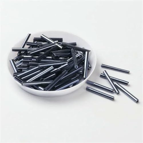 Stiftperlen, Stickperlen, 48 Stück/Los, 2,5 x 20 mm lang, Größe Silberkern, tschechische Glasperlen, Rohr for Schmuck, Bekleidungszubehör, 6 Farben erhältlich, Metallgrau(Navy Blue) von KOINEN