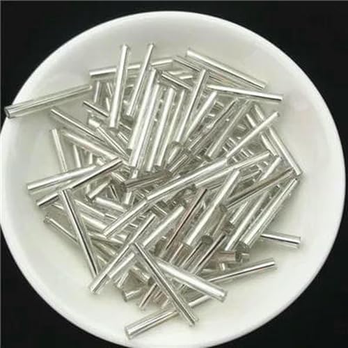 Stiftperlen, Stickperlen, 48 Stück/Los, 2,5 x 20 mm lang, Größe Silberkern, tschechische Glasperlen, Rohr for Schmuck, Bekleidungszubehör, 6 Farben erhältlich, Metallgrau(Silver) von KOINEN