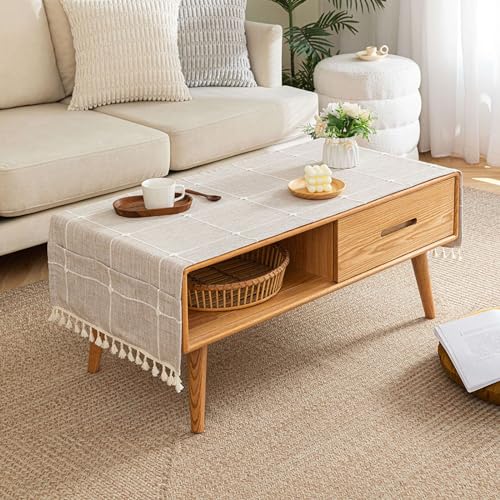 Tischdecke aus Webstoff, Leinentischdecke, Couchtisch-Abdeckung mit Taschen und Quaste, rechteckige wasserdichte Tischdecke, Esstischdekoration, waschbare Tischplatte, Staubschutz-P-60 x 160 cm (24 x von KOINEN