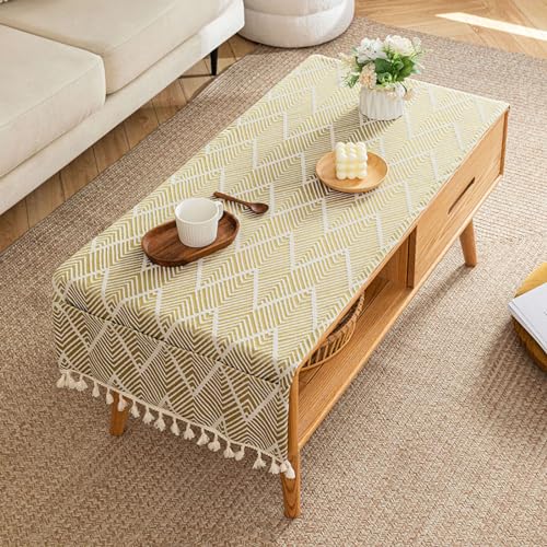 Tischdecke aus Webstoff, Leinentischdecke, Couchtisch-Abdeckung mit Taschen und Quaste, rechteckige wasserdichte Tischdecke, Esstischdekoration, waschbare Tischplatte, Staubschutz-P-60 x 160 cm (24 x von KOINEN