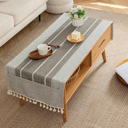 Webtischdecke,Leinentischdecke, Tischdecke mit Taschen, Wohnzimmertischdecke, rechteckige Teetischdecke, Bauernhaus-Tischdecken-60 x 180 cm (24 x 71 Zoll)-N ( Color : K , Size : 60*145cm(24*57inch) ) von KOINEN