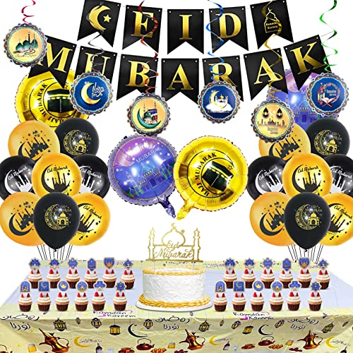 Eid Mubarak Dekoration, 53 Stücke Eid Mubarak Ballon Luftballons, Eid Mubarak Banner, Ramadan Mubarak Party Dekoration, Ramadan Ballons für Ramadan Dekoration 2024 und Eid Mubarak Feier von KOIROI