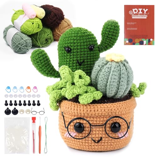 Häkelset für Anfänger, Häkeln Starter Kit für Anfänger, Crochet Set, Komplett Häkeln Set mit Häkelnadeln, Garn, Videokurs und Anleitung, Häkelset Tiere, Kaktus Häkelsets für Erwachsene Kinder von KOIROI