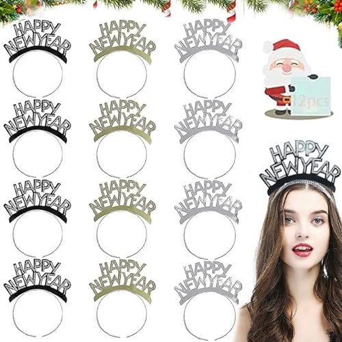 Happy New Year Haarreif, 12 Stück Silvester Kopfschmuck, Haarreifen Happy New Year Silvester Party Haarreif, Silvester Deko 2024 Tiara, Silvester Stirnband mit Silber Gold für Silvester Party (12pcs) von KOIROI