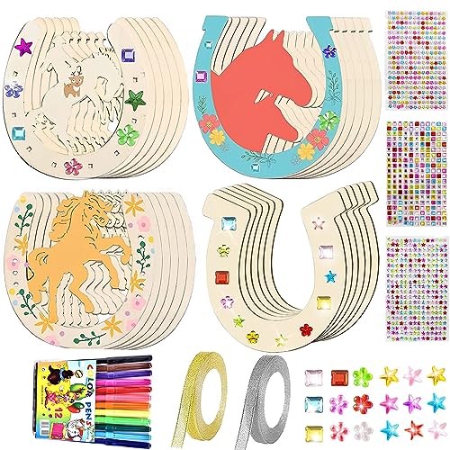 Hufeisen Kindergeburtstag Holz, 24 Stück Unvollendete Hufeisen Holzscheiben, Hufeisen Holz Zum Bemalen mit 12 Aquarellstift+Paillettenaufklebern+Glitzerband für DIY Geburtstag Party Dekoration (A) Hufeisen Kindergeburtstag Holz, 24 Stück Unvollendete Hufeisen Holzscheiben, Hufeisen Holz Zum Bemalen mit 12 Aquarellstift+Paillettenaufklebern+Glitzerband für DIY Geburtstag Party Dekoration (A) von KOIROI