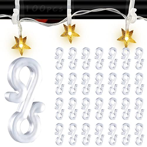 KOIROI Weihnachtslicht Clips, 100 Stück Kunststoff Lichterkette Haken Weihnacht Licht Clips, Dachrinne Lichterkette, Lichterkette Halterung, S Clips, Lichterketten Haken für Weihnachten Dekoration von KOIROI