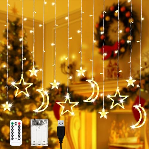 LED Lichterkette, 3.5M 12 Sterne Lichterkette Sternenvorhang Warmweiß, Lichtervorhang Innen Außen, Wasserdicht Weihnachtslichterkette, 8 Modi, Weihnachtsdeko für Fenster, Balkon, Terrasse LED Lichterkette, 3.5M 12 Sterne Lichterkette Sternenvorhang Warmweiß, Lichtervorhang Innen Außen, Wasserdicht Weihnachtslichterkette, 8 Modi, Weihnachtsdeko für Fenster, Balkon, Terrasse von KOIROI