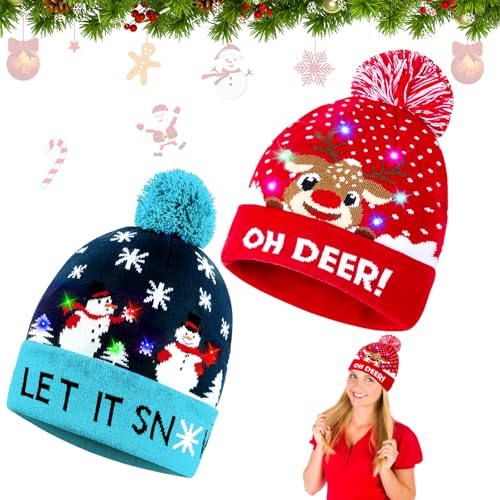 LED Weihnachtsmütze, LED Leuchten Hut Mütze Stricken, Weihnachtsmütze Kinder Bunt, Weihnachtsmützen, Weihnachtsmann Mütze mit Licht, Nikolausmütze, Warme Neuheit Weihnachten Hut für Kinder Erwachsene LED Weihnachtsmütze, LED Leuchten Hut Mütze Stricken, Weihnachtsmütze Kinder Bunt, Weihnachtsmützen, Weihnachtsmann Mütze mit Licht, Nikolausmütze, Warme Neuheit Weihnachten Hut für Kinder Erwachsene von KOIROI