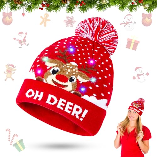 LED Weihnachtsmütze, LED Leuchten Hut Mütze Stricken, Weihnachtsmütze Kinder Bunt, Weihnachtsmützen, Weihnachtsmann Mütze mit Licht, Nikolausmütze, Warme Neuheit Weihnachten Hut für Kinder Erwachsene LED Weihnachtsmütze, LED Leuchten Hut Mütze Stricken, Weihnachtsmütze Kinder Bunt, Weihnachtsmützen, Weihnachtsmann Mütze mit Licht, Nikolausmütze, Warme Neuheit Weihnachten Hut für Kinder Erwachsene von KOIROI