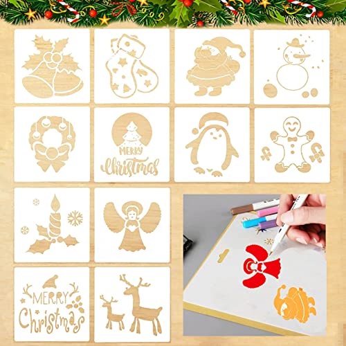 Schablone Weihnachten, 12 Stück Malschablonen aus Kunststoff, Weihnachten Schablone Set für Scrapbooking Fotoalbum, DIY weihnachtskarten, Geschenke Weihnachten Kinder(Wiederverwendbar) von KOIROI