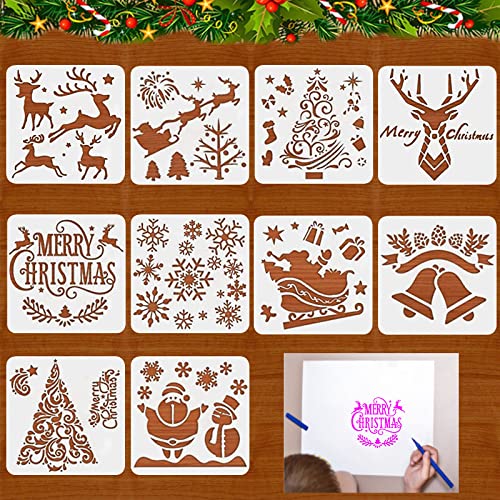 10 Stücke Schablonen Weihnachten, Weihnachten Zeichenschablonen, Weihnachten Schablone Set, Malschablonen aus Kunststoff für Scrapbooking Fotoalbum, DIY Geschenkkarten, Geschenke Weihnachten Kinder von KOIROI