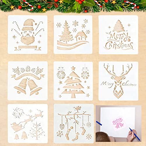 8 Stücke Schablonen Weihnachten, Weihnachten Zeichenschablonen, Weihnachten Schablone Set, Malschablonen aus Kunststoff für Scrapbooking Fotoalbum, DIY Geschenkkarten, Geschenke Weihnachten Kinder von KOIROI