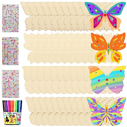 Schmetterling Bastelset, 40 Stück Schmetterlinge Holz Kindergeburtstag Basteln, Schmetterlinge Deko Holzscheiben zum Bemalen, Unvollendete Schmetterling Holz mit Aquarellstift+ Paillettenaufklebern Schmetterling Bastelset, 40 Stück Schmetterlinge Holz Kindergeburtstag Basteln, Schmetterlinge Deko Holzscheiben zum Bemalen, Unvollendete Schmetterling Holz mit Aquarellstift+ Paillettenaufklebern von KOIROI