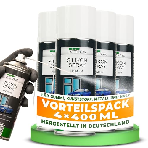 KOKA Premium Silikon-Spray 400 ml – Gleit- & Trennmittel, Schmier- & Gummi-Pflege, wasserabweisend, hitzebeständig – 4er Set (4 x 400 ml) von KOKA