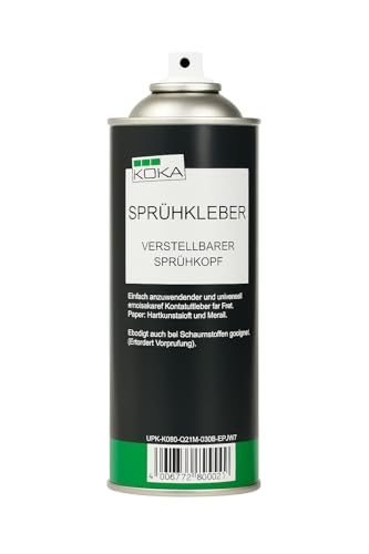KOKA Sprühkleber 400ml – starker Kleber für Dachhimmel, Auto, Filz, Leder, Schaumstoff, Kunststoff, Holz & Stoff – hitzebeständig, wasserfest, transparent, ideal zum Basteln & Modellbau von KOKA
