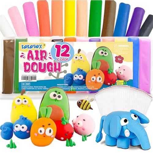 AIR DOUGH 12 Farben (12 Stk) Kinder Knete Kinderknete Modelliermasse Lufttrocknend Ton Set Für Kinder Knetmasse Plastilin Für Kinder Foam Clay Polymer Clay Spielzeug Mädchen Geschenke Jungen Mädchen von KOKOBOX