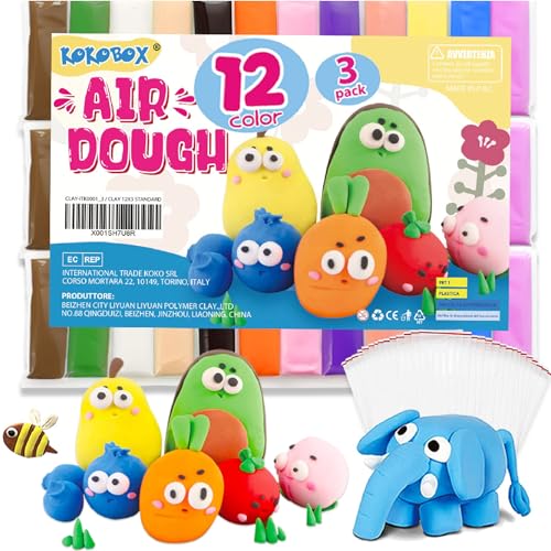 AIR DOUGH 12 Farben (36 Stk) Kinder Knete Kinderknete Modelliermasse Lufttrocknend Ton Set Für Kinder Knetmasse Plastilin Für Kinder Foam Clay Polymer Clay Spielzeug Mädchen Geschenke Jungen Mädchen von KOKOBOX