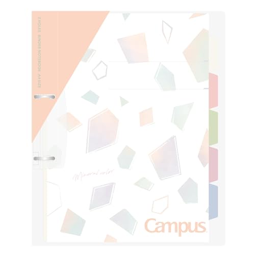 Kokuyo Campus Le-PP158-L4P Notizbuch, nachfüllbar, A4, schmal, 2-Ringbuch, Notizbuch mit 5 Fächern, 100 Blatt Kapazität, geeignet für 30 Löcher lose Blätter, Mineralfarbe Aprikosenrosa von KOKUYO