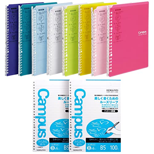 Kokuyo Campus Smart Ringbücher, 8 Stück, B5 Notizbücher, 25 Blatt Kapazität, 26 Löcher, schmaler Ordner und 200 Blatt Loseblattpapier für Arbeit, Studium und Tagebuch, Japan Import von KOKUYO