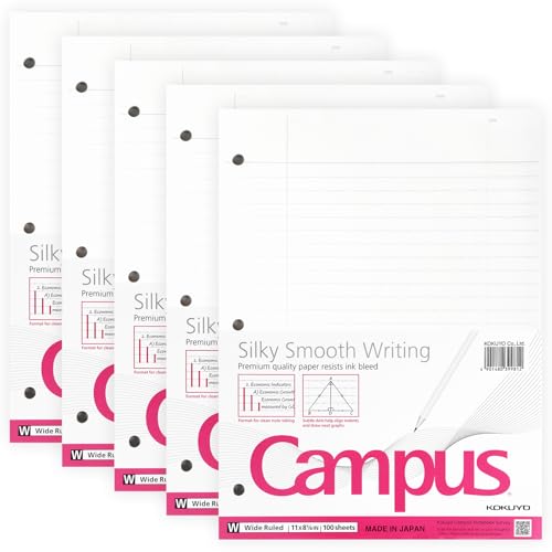 Kokuyo Campus WSG-NO-887G3 Loseblatt-Papier für 3-Ringbücher, 21,6 x 27,9 cm, breit liniertes Notizpapier, 500 Blatt, japanisches glattes Papier verhindert Tintenbluten, Schullieferanten, hergestellt Kokuyo Campus WSG-NO-887G3 Loseblatt-Papier für 3-Ringbücher, 21,6 x 27,9 cm, breit liniertes Notizpapier, 500 Blatt, japanisches glattes Papier verhindert Tintenbluten, Schullieferanten, hergestellt von KOKUYO