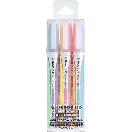 KOKUYO Beetle Tip Dual Color Textmarker, fluoreszierende Marker, weiche Farben Set, Japan Import (PM-L313-3S) von KOKUYO