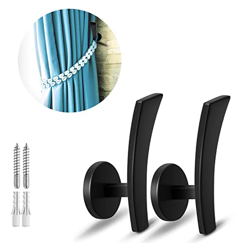 KOLAKO Vorhang-Raffhalter, Haken, schwarze Vorhanghalter, Wandmontage, Metall, dekorative Fenstervorhang, Raffhalter, Quasten-Seilhalter, Halterung, Paar mit Schrauben (2 Stück) von KOLAKO
