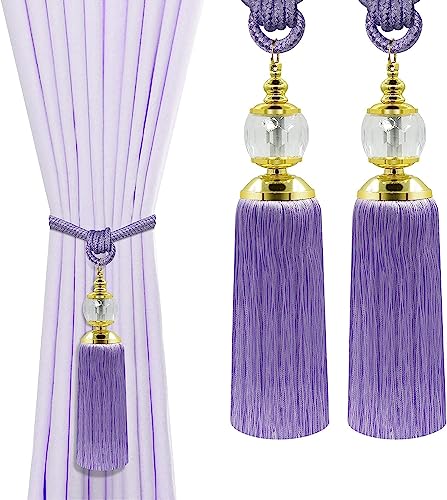 Vorhang-Raffhalter, Quaste, Kristall-Raffhalter, Haken Halter für Vorhänge, groß, Boho, geflochten, Vorhangschnalle, Vorhanghalter, dekorative violette Quasten, Handtücher, 2 Stück Vorhang-Raffhalter, Quaste, Kristall-Raffhalter, Haken Halter für Vorhänge, groß, Boho, geflochten, Vorhangschnalle, Vorhanghalter, dekorative violette Quasten, Handtücher, 2 Stück von KOLAKO