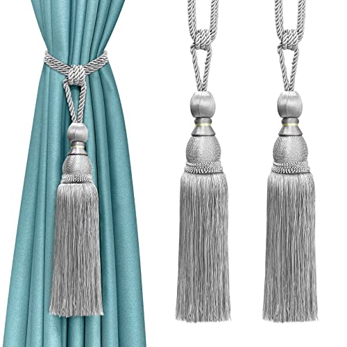 Raffhalter mit silberfarbenen Quasten, große Quasten, Boho-Stil, handgefertigt, für schwere transparente Vorhänge, 2 Stück Raffhalter mit silberfarbenen Quasten, große Quasten, Boho-Stil, handgefertigt, für schwere transparente Vorhänge, 2 Stück von KOLAKO