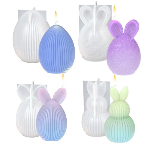 Silikonform Ostern Eier, 4 Stück Silikonformen Gießformen Ostern, 3D Hase Silikonformen Gießformen Ostern, Ostereier zum Gießen Silikonform, Gießform Kerzenformen Zum Gießen für DIY (black) von KOLGEIKJ