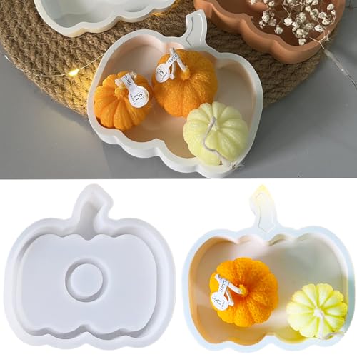 Silikonformen Gießformen Kürbis, Silikonformen Gießforme-n Herbst,2 in 1Kürbis Tablett Silikonform Gießform, Silikonform Kürbis Gieß-form Kerzenhalter Gießformen,Halloween Silikon-form für Diy white1) von KOLGEIKJ