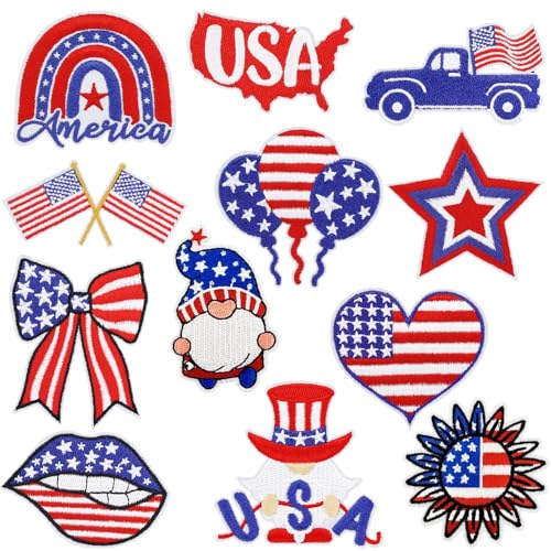 12 Stück 4. Juli Aufnäher zum Aufbügeln, Unabhängigkeitstag, bestickte Flicken mit USA-Flagge, Stern, Zwerg, Auto, Aufnähen, Reparaturflicken für Gedenktag, DIY, Handwerk für Kleidung, Jacke, Kleid 12 Stück 4. Juli Aufnäher zum Aufbügeln, Unabhängigkeitstag, bestickte Flicken mit USA-Flagge, Stern, Zwerg, Auto, Aufnähen, Reparaturflicken für Gedenktag, DIY, Handwerk für Kleidung, Jacke, Kleid von KOLONAMS
