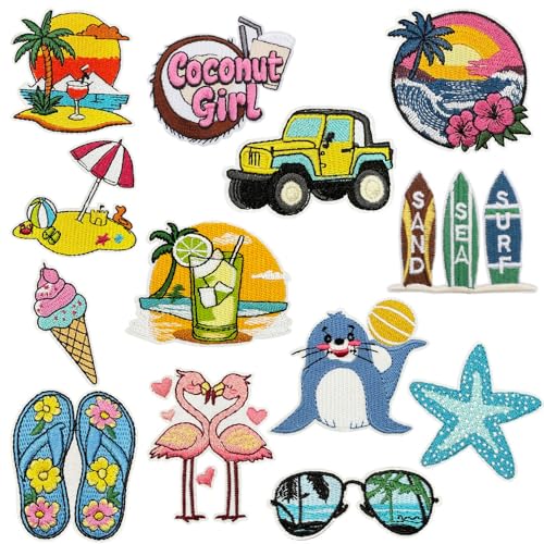 Aufnäher zum Aufbügeln, Motiv: Sommer, Strand, Hawaii, bestickt, zum Aufnähen, niedliche Flamingo-Sonnenbrille, Kokosnussbaum, Sonnenuntergang, Urlaub, Reparatur, dekorative Kleidungsflicken für Hut Aufnäher zum Aufbügeln, Motiv: Sommer, Strand, Hawaii, bestickt, zum Aufnähen, niedliche Flamingo-Sonnenbrille, Kokosnussbaum, Sonnenuntergang, Urlaub, Reparatur, dekorative Kleidungsflicken für Hut von KOLONAMS