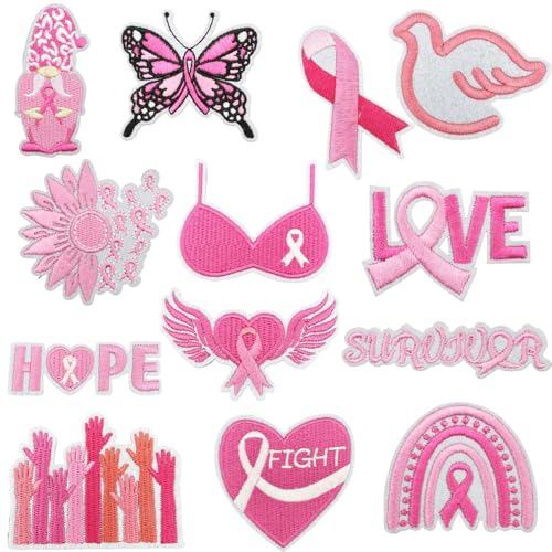 Aufnäher zum Aufbügeln auf Brustkrebs, rosa Schleife, bestickt, Reparaturflicken mit Schmetterling, Engel, Zwergtaube, zum Aufnähen, Basteln, Geschenk für Frauen, Überlebende, Kleidung, Taschen, Hüte Aufnäher zum Aufbügeln auf Brustkrebs, rosa Schleife, bestickt, Reparaturflicken mit Schmetterling, Engel, Zwergtaube, zum Aufnähen, Basteln, Geschenk für Frauen, Überlebende, Kleidung, Taschen, Hüte von KOLONAMS