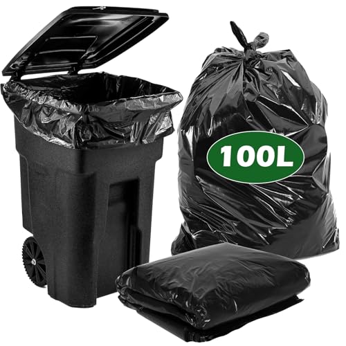 KOMABLEN 50 Stück Müllbeutel 100 L, Extrem reißfeste Schwarze Müllsäcke, HDPE Stabile Mülltüten, 80x120cm müllsack Garbage Bags für Haus, Küche, Garten von KOMABLEN
