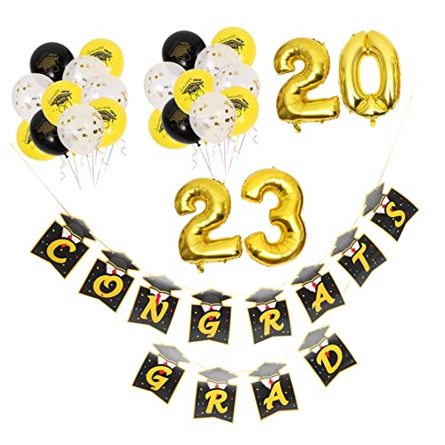 KOMBIUDA Abschlussfeier-dekorationsset 2023 Latexfolienballons Banner Glückwunsch Grad- Party-layout von KOMBIUDA