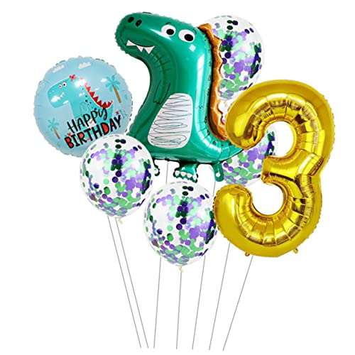 KOMBIUDA 1 Satz Dinosaurier-Ballon-Set Geburtstags-Konfetti-Ballon Dekoration zum 3. Geburtstag latex luftballons latex ballons klare Luftballons Zahlenballons Partyzubehör Partydekoration von KOMBIUDA