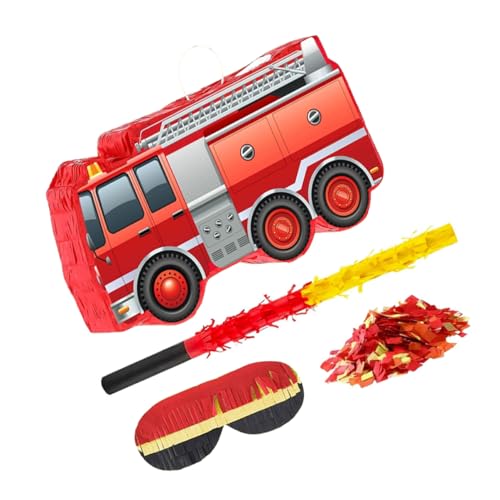 KOMBIUDA 1 Satz Feuerwehr Pinata mit Augenbinde Schläger und Konfetti für Jungen Kindergeburtstagsfeier Feuerwehr Thema Dekoration Interaktives Spiel für Unvergessliche Feiern von KOMBIUDA
