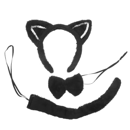 KOMBIUDA 1 Satz Glitzernde Katzenohren Stirnband mit Flauschigem und Fliege für Halloween und Cosplay Events für Rollenspiele und Partys von KOMBIUDA