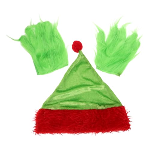 KOMBIUDA 1 Satz Weihnachtsmütze und Grüne Pelzige Handschuhe Kostümzubehör für Halloween und Weihnachten Vielseitige Rollenspiel Requisiten für Feiertagsfeiern und Kreative Anlässe von KOMBIUDA